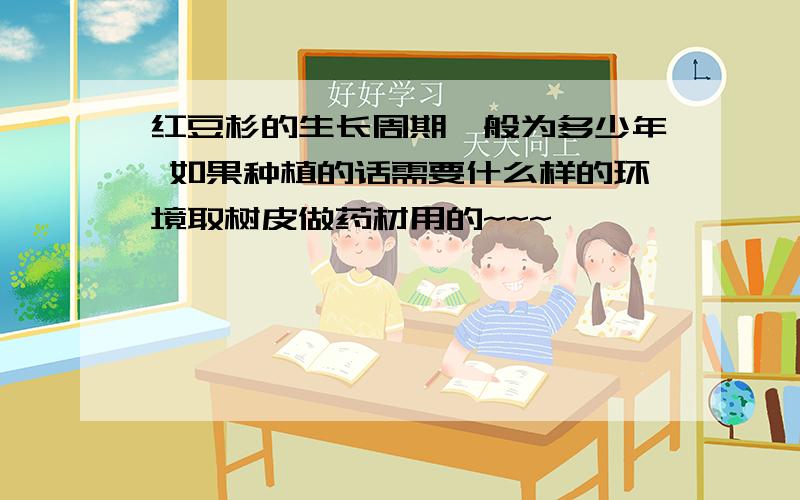 红豆杉的生长周期一般为多少年 如果种植的话需要什么样的环境取树皮做药材用的~~~