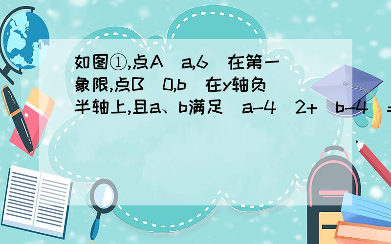 如图①,点A（a,6）在第一象限,点B（0,b）在y轴负半轴上,且a、b满足（a-4）2+|b-4|=0,（1）求△AOB的面积．（2）若线段AB与x轴相交于点C,在点C的右侧,x轴的上能否存在点D,使S△ACD=S△BOC?若存在,求