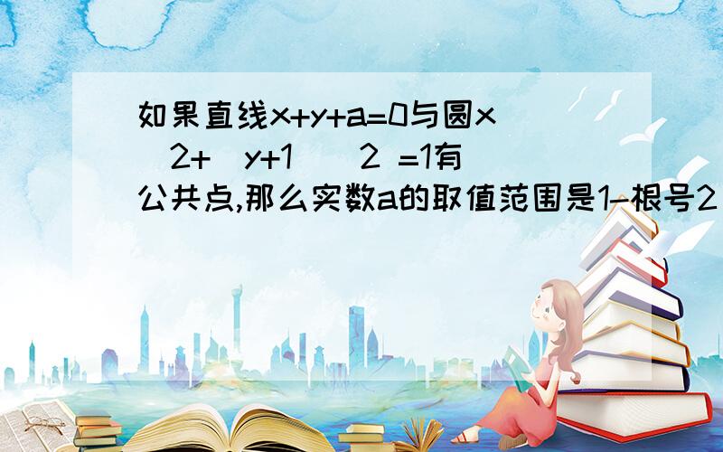 如果直线x+y+a=0与圆x^2+(y+1)^2 =1有公共点,那么实数a的取值范围是1-根号2