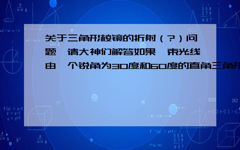 关于三角形棱镜的折射（?）问题,请大神们解答如果一束光线由一个锐角为30度和60度的直角三角形的斜边的中点垂直入射,那么会有几束光从棱镜中射出?