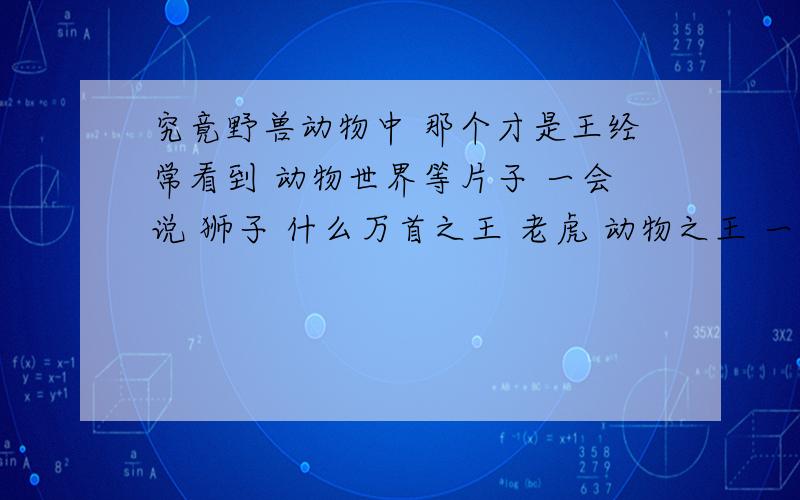 究竟野兽动物中 那个才是王经常看到 动物世界等片子 一会说 狮子 什么万首之王 老虎 动物之王 一会什么北极熊当无愧的 兽王什么眼镜蛇 恐惧之王 ·····等等 到底谁才是真正的 王我觉