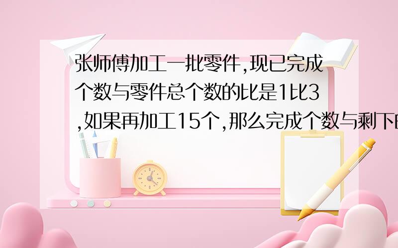 张师傅加工一批零件,现已完成个数与零件总个数的比是1比3,如果再加工15个,那么完成个数与剩下的同样多.这批零件共有多少个?