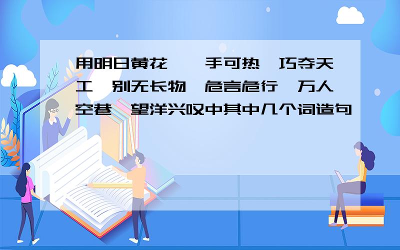 用明日黄花、炙手可热、巧夺天工、别无长物、危言危行、万人空巷、望洋兴叹中其中几个词造句