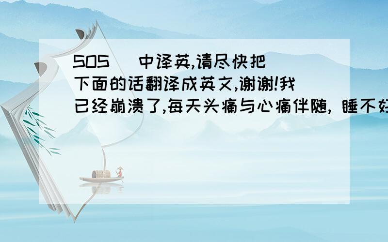 SOS   中译英,请尽快把下面的话翻译成英文,谢谢!我已经崩溃了,每天头痛与心痛伴随, 睡不好,吃不下,在恐惧中度日如年, 请尽速回复处理结果, 谢谢.