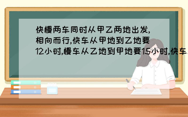 快慢两车同时从甲乙两地出发,相向而行,快车从甲地到乙地要12小时,慢车从乙地到甲地要15小时,快车驶出36千米后,发现少带东西,又返回甲地再出发,结果两车在中点相遇,求快车的速度.