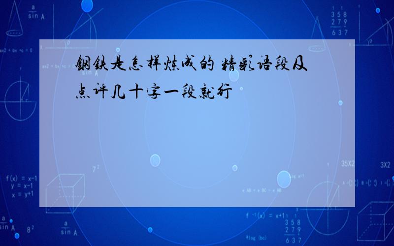 钢铁是怎样炼成的 精彩语段及点评几十字一段就行