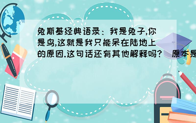 兔斯基经典语录：我是兔子,你是鸟,这就是我只能呆在陆地上的原因.这句话还有其他解释吗?（原本是手表上的,这个手表是准备送给我的朋友的生日礼物,可是我买的时候看成了：我是兔子,你