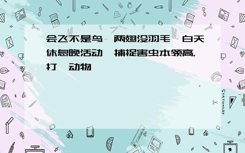 会飞不是鸟,两翅没羽毛,白天休息晚活动,捕捉害虫本领高.打一动物