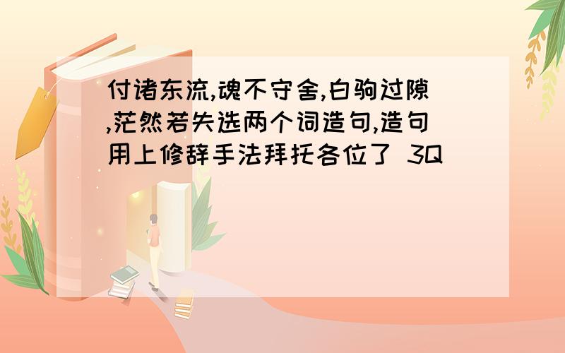 付诸东流,魂不守舍,白驹过隙,茫然若失选两个词造句,造句用上修辞手法拜托各位了 3Q