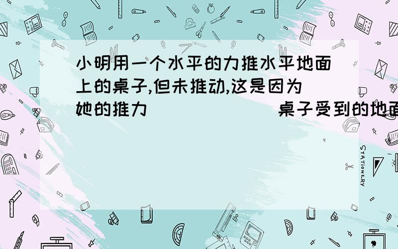 小明用一个水平的力推水平地面上的桌子,但未推动,这是因为她的推力_______桌子受到的地面摩擦力.（填大于、等于或小于）为什么相等?