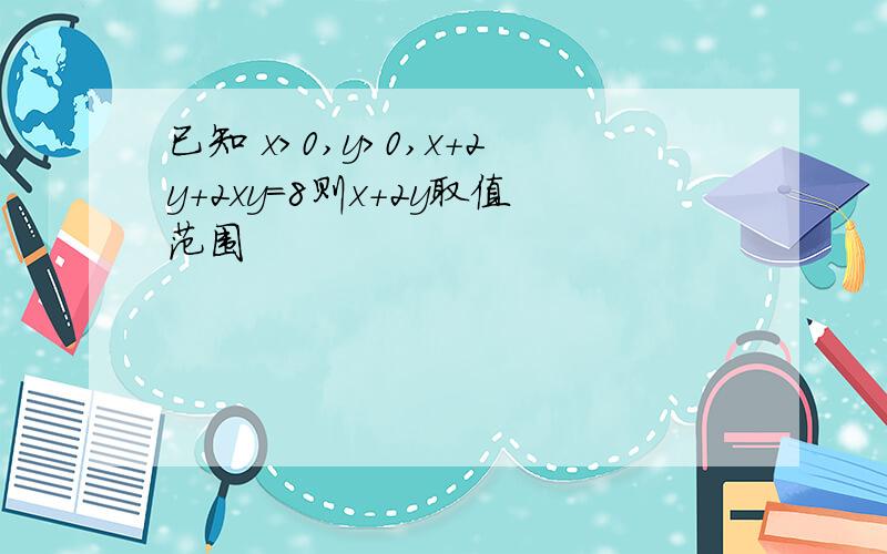 已知 x>0,y>0,x+2y+2xy=8则x+2y取值范围