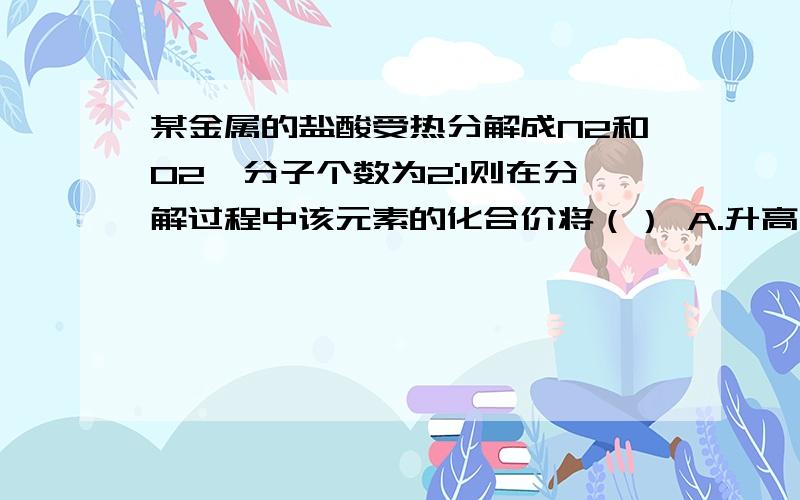 某金属的盐酸受热分解成N2和O2,分子个数为2:1则在分解过程中该元素的化合价将（） A.升高 B.降低 C.不变