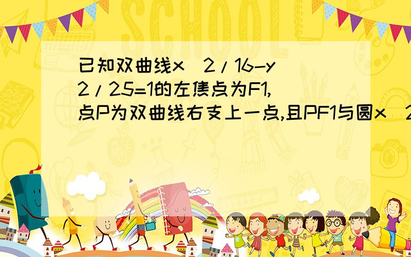 已知双曲线x^2/16-y^2/25=1的左焦点为F1,点P为双曲线右支上一点,且PF1与圆x^2+y^2=16相切与点N,M为线段PF1的中点,O为坐标原点,则IMNI-IMOI=?