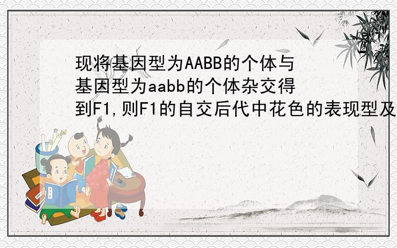 现将基因型为AABB的个体与基因型为aabb的个体杂交得到F1,则F1的自交后代中花色的表现型及比列是?