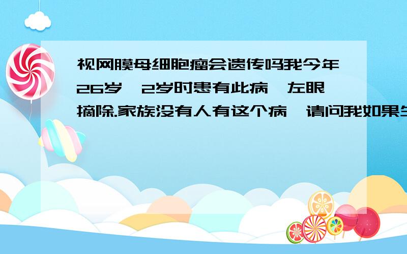 视网膜母细胞瘤会遗传吗我今年26岁,2岁时患有此病,左眼摘除.家族没有人有这个病,请问我如果生育,会不会遗传给下一代