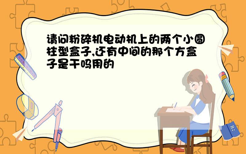 请问粉碎机电动机上的两个小圆柱型盒子,还有中间的那个方盒子是干吗用的