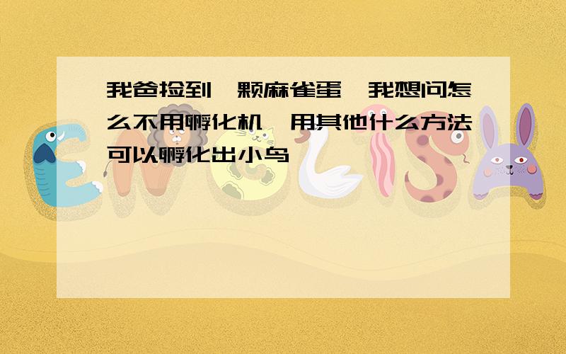 我爸捡到一颗麻雀蛋,我想问怎么不用孵化机,用其他什么方法可以孵化出小鸟