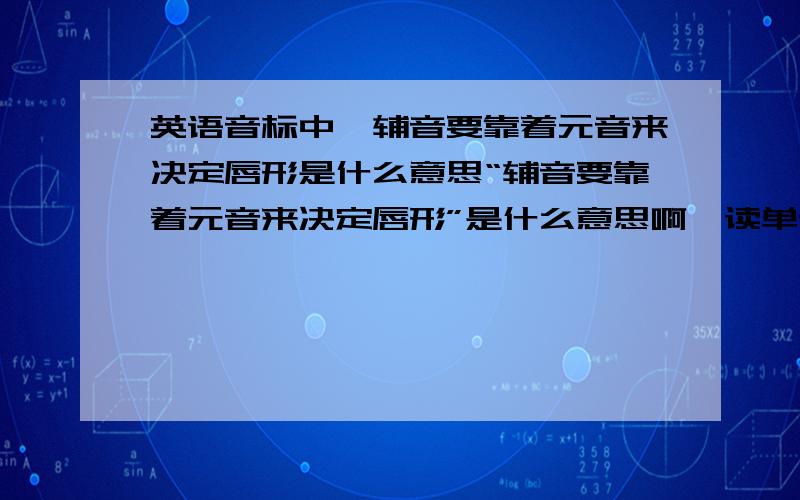 英语音标中,辅音要靠着元音来决定唇形是什么意思“辅音要靠着元音来决定唇形”是什么意思啊,读单词的时候明明是唇形不一样啊,怎么决定唇形啊,是辅音的唇形和元音的唇形一样吗?可以