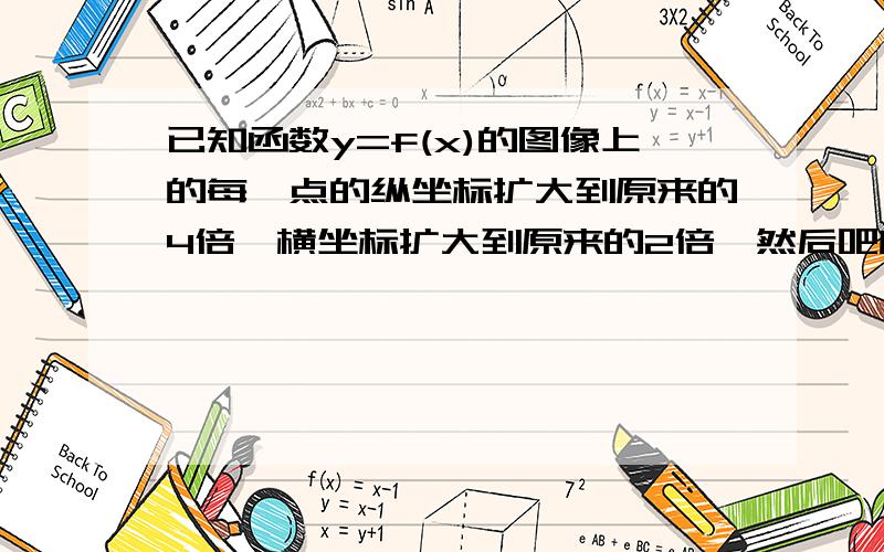 已知函数y=f(x)的图像上的每一点的纵坐标扩大到原来的4倍,横坐标扩大到原来的2倍,然后吧所得的图像沿x轴向左平移π/2 这样得到的曲线和y=2sinx的图像相同,则y=f(x)的函数关系式为?