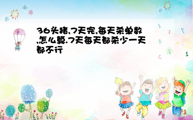 36头猪,7天完,每天杀单数,怎么算.7天每天都杀少一天都不行