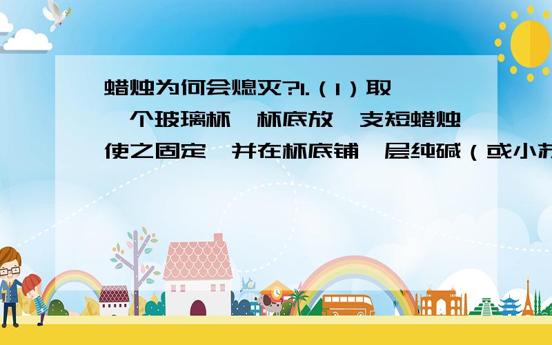 蜡烛为何会熄灭?1.（1）取一个玻璃杯,杯底放一支短蜡烛使之固定,并在杯底铺一层纯碱（或小苏打）（2）把蜡烛点燃（3）沿杯壁倒入一些食醋2.实验现象：（ ）3.原因分析：（ ）