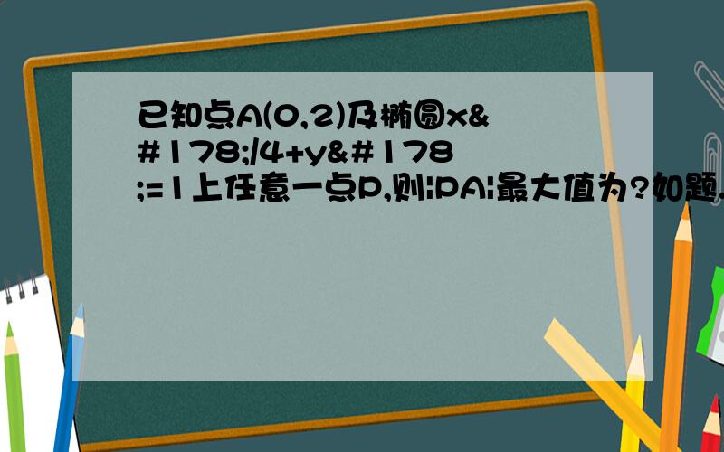 已知点A(0,2)及椭圆x²/4+y²=1上任意一点P,则|PA|最大值为?如题..同题百度知道有两个了,不过第一个设的看不懂:设P:(2cosm,sinm).如果还是这个答案,请说明原因.至于复制党...随便吧