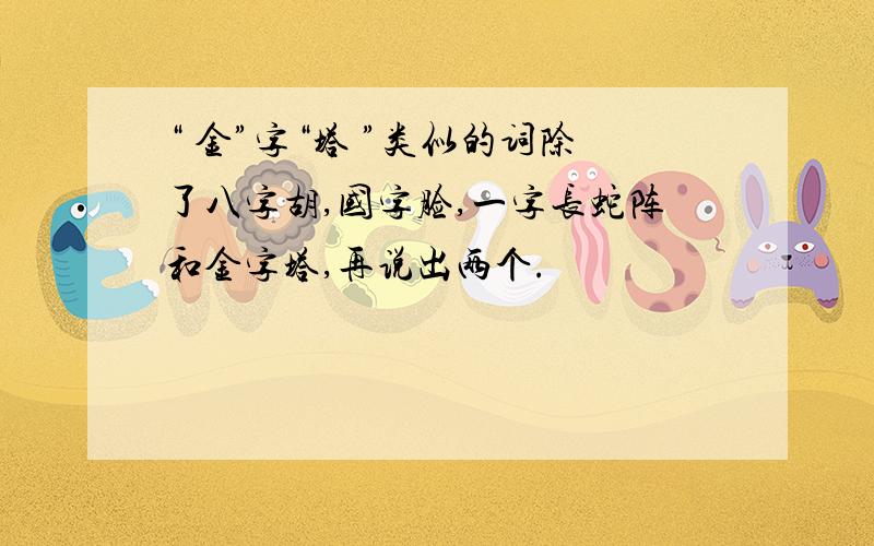 “ 金”字“塔 ”类似的词除了八字胡,国字脸,一字长蛇阵和金字塔,再说出两个.