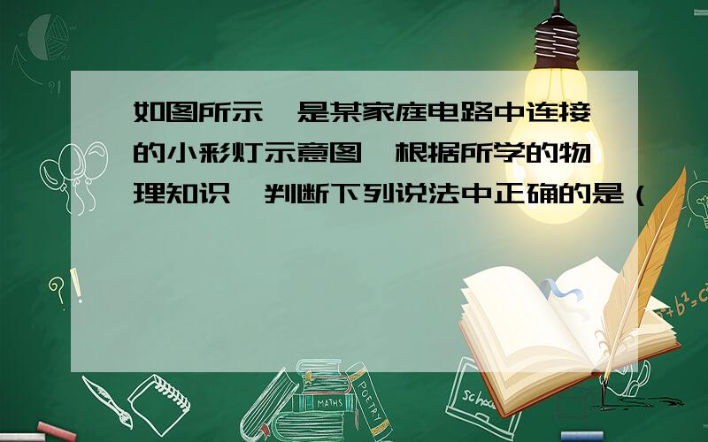 如图所示,是某家庭电路中连接的小彩灯示意图,根据所学的物理知识,判断下列说法中正确的是（　　）A．小彩灯与控制它们的开关之间有的是并联、有的是串联 B．各小彩灯之间的连接方式