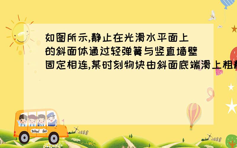 如图所示,静止在光滑水平面上的斜面体通过轻弹簧与竖直墙壁固定相连,某时刻物块由斜面底端滑上粗糙斜面,到达最高点后又从斜面上加速滑下.对于物块在斜面上运动的过程中,下列说法正