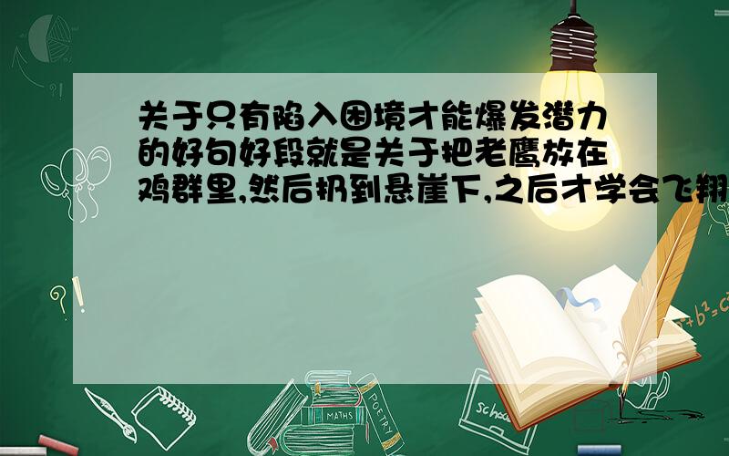 关于只有陷入困境才能爆发潜力的好句好段就是关于把老鹰放在鸡群里,然后扔到悬崖下,之后才学会飞翔这个故事的.