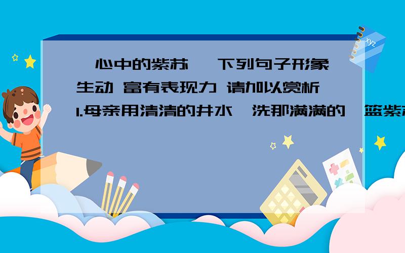 《心中的紫苏》 下列句子形象生动 富有表现力 请加以赏析1.母亲用清清的井水濯洗那满满的一篮紫苏,沾染着泉水灵性的紫苏愈发可爱,其懒懒的神情,又似娇柔的婴儿2.山村里仍然唱着古老的