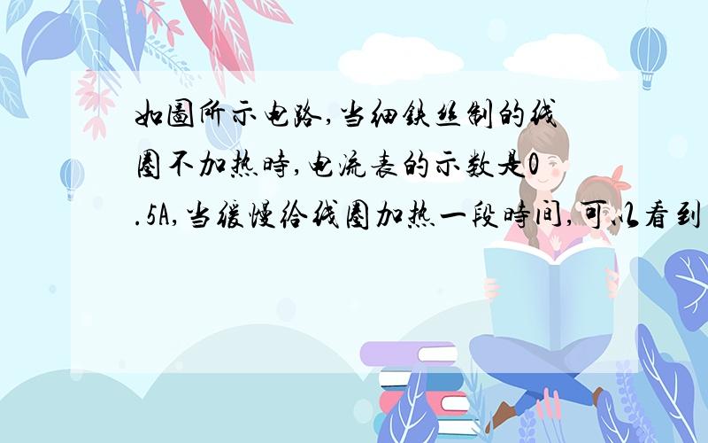 如图所示电路,当细铁丝制的线圈不加热时,电流表的示数是0.5A,当缓慢给线圈加热一段时间,可以看到电流表示数 0.5A,说明了 .如果用一段铅笔芯换下线圈,用酒精灯缓缓加热铅笔芯,电流表的示