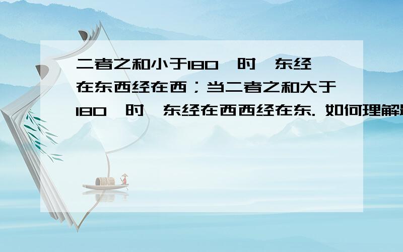 二者之和小于180°时,东经在东西经在西；当二者之和大于180°时,东经在西西经在东. 如何理解最好有图