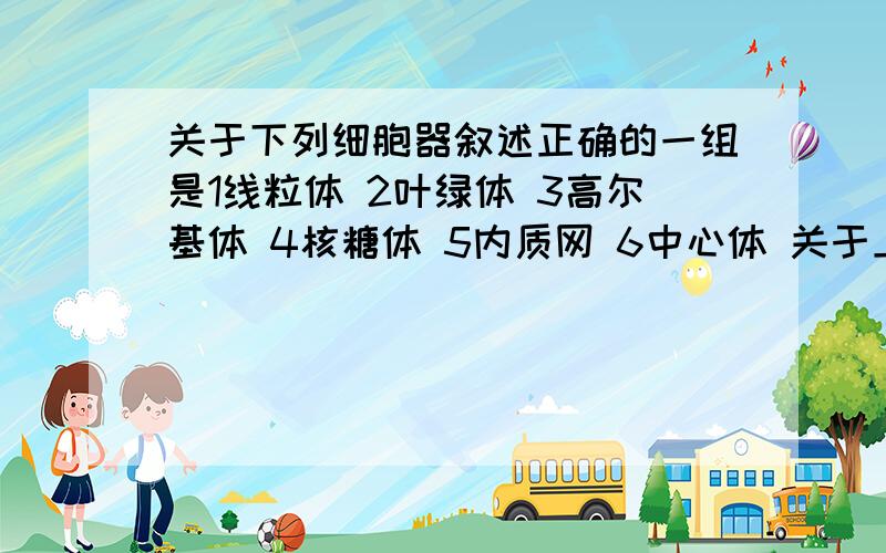 关于下列细胞器叙述正确的一组是1线粒体 2叶绿体 3高尔基体 4核糖体 5内质网 6中心体 关于上述细胞器叙述正确的一组是：（1）上述所有细胞器都含有蛋白质（2）能复制的细胞器只有12（3