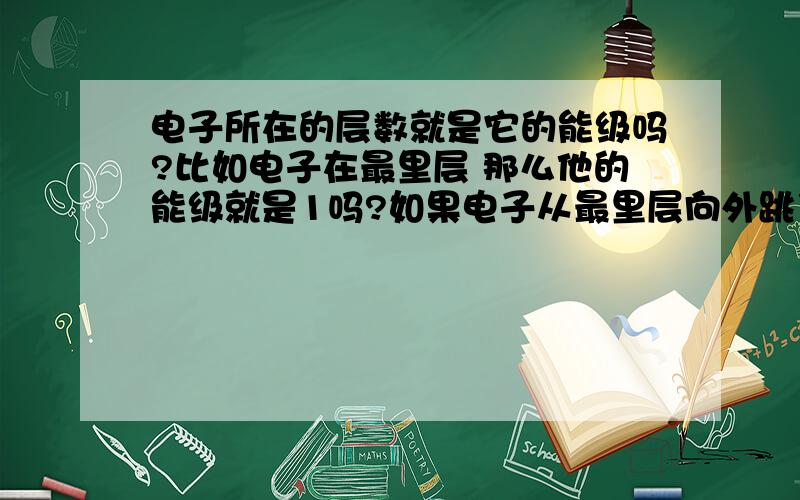 电子所在的层数就是它的能级吗?比如电子在最里层 那么他的能级就是1吗?如果电子从最里层向外跳了一层 那么他的能级就从1变成2了吗?