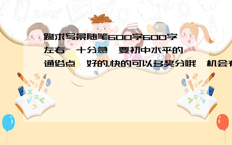 跪求写景随笔600字600字左右,十分急,要初中水平的,通俗点,好的.快的可以多奖分哦,机会有限~要人人都能写的那种写季节的景饿最好是夏天 ,