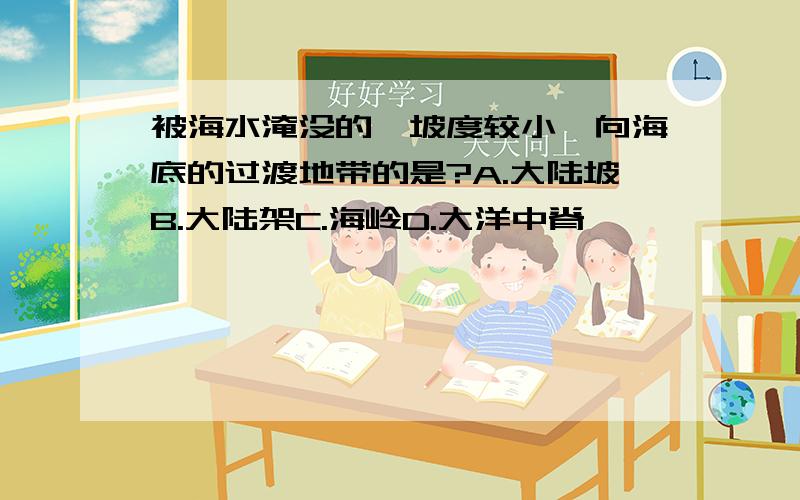 被海水淹没的,坡度较小,向海底的过渡地带的是?A.大陆坡B.大陆架C.海岭D.大洋中脊