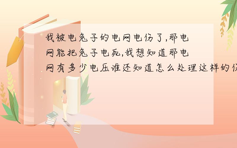 我被电兔子的电网电伤了,那电网能把兔子电死,我想知道那电网有多少电压谁还知道怎么处理这样的伤口,我皮都掉了我被电的时候,还起了很大的火花,我衣服都烂了,当时整个腿都没知觉了