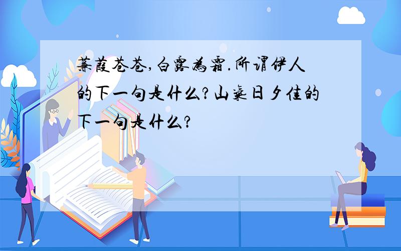 蒹葭苍苍,白露为霜.所谓伊人的下一句是什么?山气日夕佳的下一句是什么?