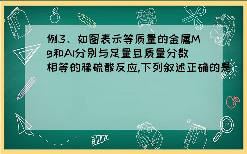 例3、如图表示等质量的金属Mg和Al分别与足量且质量分数相等的稀硫酸反应,下列叙述正确的是（　 ） 　　A．