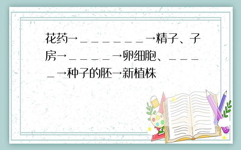 花药→______→精子、子房→____→卵细胞、____→种子的胚→新植株