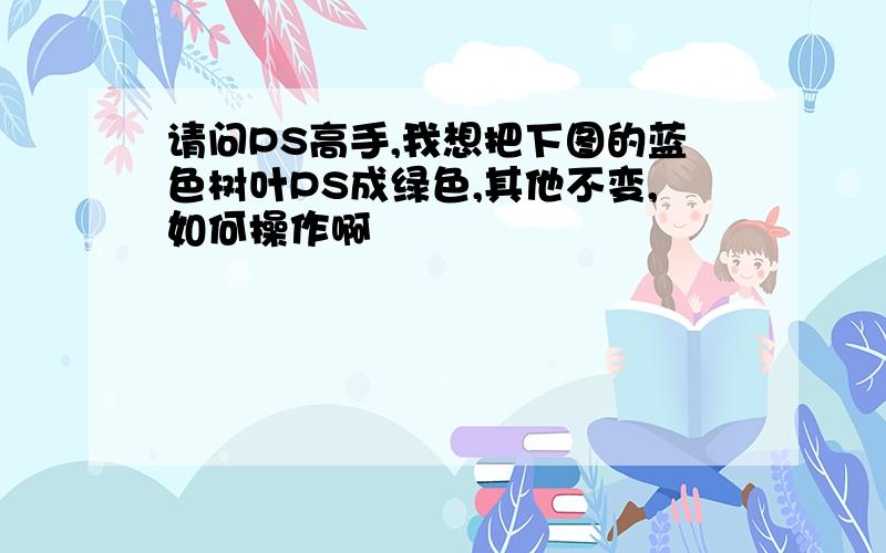 请问PS高手,我想把下图的蓝色树叶PS成绿色,其他不变,如何操作啊