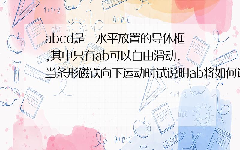 abcd是一水平放置的导体框,其中只有ab可以自由滑动.当条形磁铁向下运动时试说明ab将如何运动?当磁铁向下运动时,磁通量先增加,它的运动为什么不是先向左 后向右