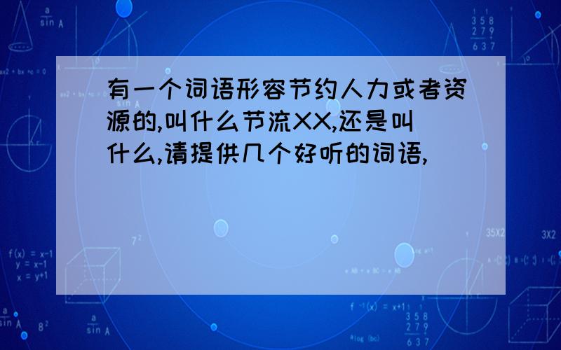 有一个词语形容节约人力或者资源的,叫什么节流XX,还是叫什么,请提供几个好听的词语,