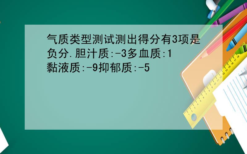 气质类型测试测出得分有3项是负分.胆汁质:-3多血质:1黏液质:-9抑郁质:-5