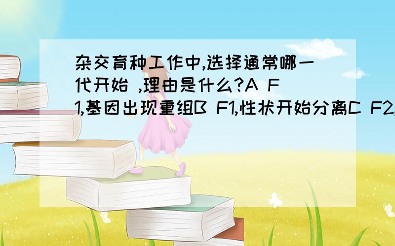 杂交育种工作中,选择通常哪一代开始 ,理由是什么?A F1,基因出现重组B F1,性状开始分离C F2,性状开始分离D F2,基因开始分离需要一些讲解,很紧急,