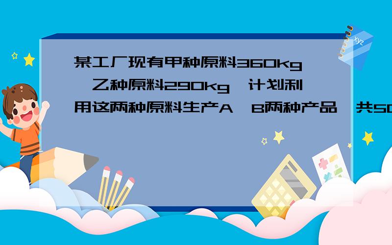 某工厂现有甲种原料360kg,乙种原料290kg,计划利用这两种原料生产A、B两种产品,共50件.