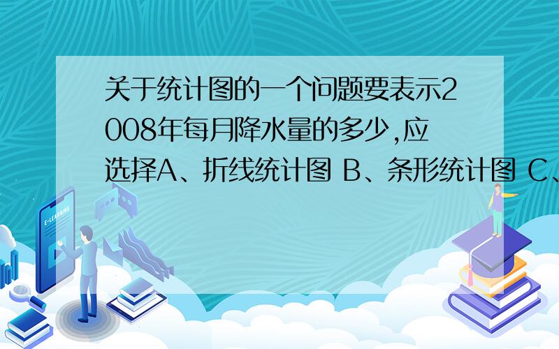 关于统计图的一个问题要表示2008年每月降水量的多少,应选择A、折线统计图 B、条形统计图 C、扇形统计图（不仅要结果,还要理由,谁的理由越充分,并让人服,就采纳他的.）