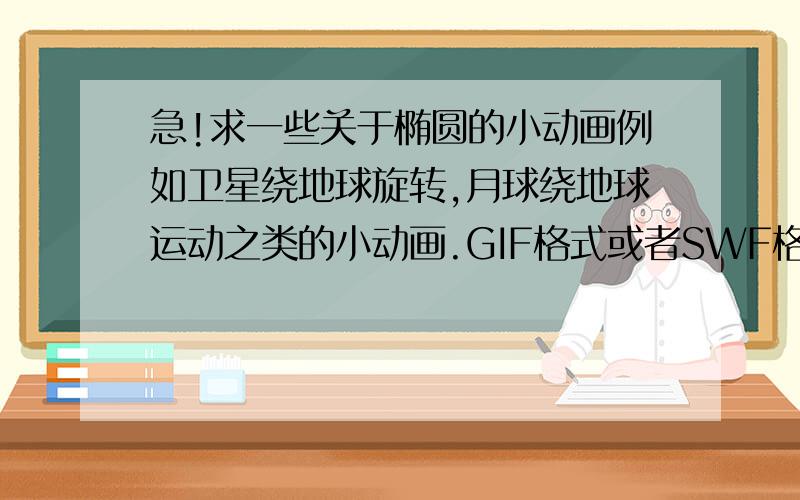 急!求一些关于椭圆的小动画例如卫星绕地球旋转,月球绕地球运动之类的小动画.GIF格式或者SWF格式都可以.