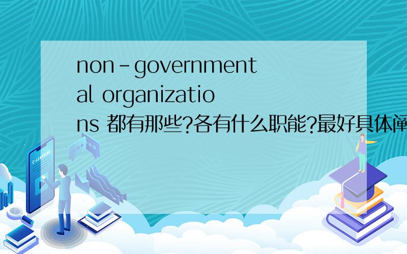 non-governmental organizations 都有那些?各有什么职能?最好具体阐述关环境与经济发展方面的.